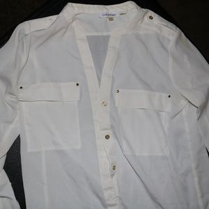 Cream Calvin Klein Blouse with Gold detailing